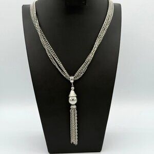 Vintage Silver Tone Tassel Necklace Fringe Pendant